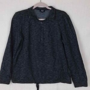 Jones NY‎ Knit Quarter Zip Pullover Gray Black Fleece Lined Long Sleeve Collar